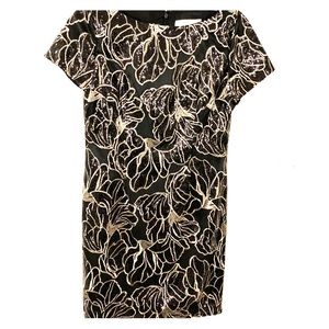 Black and champagne sequin cocktail dress